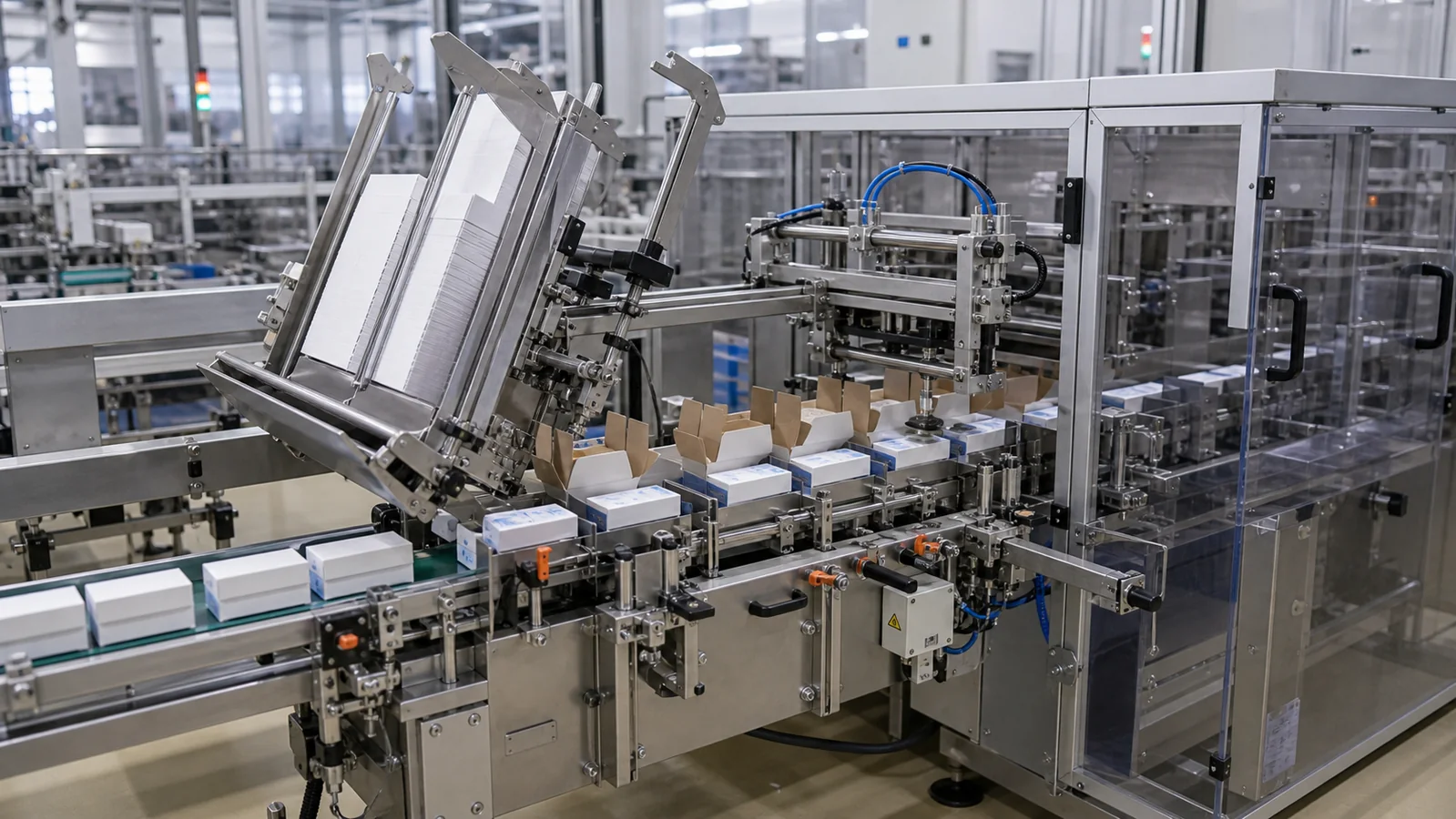 Horizontal cartoning machine with carton magazine product infeed and carton closing section