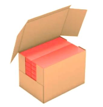 Packaging system Cardboard box with red items, suggesting packaging or automation systems.