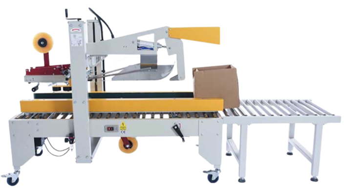 Packaging system NW-GKC-50D carton sealer machine automatically taping a cardboard box on a conveyor system