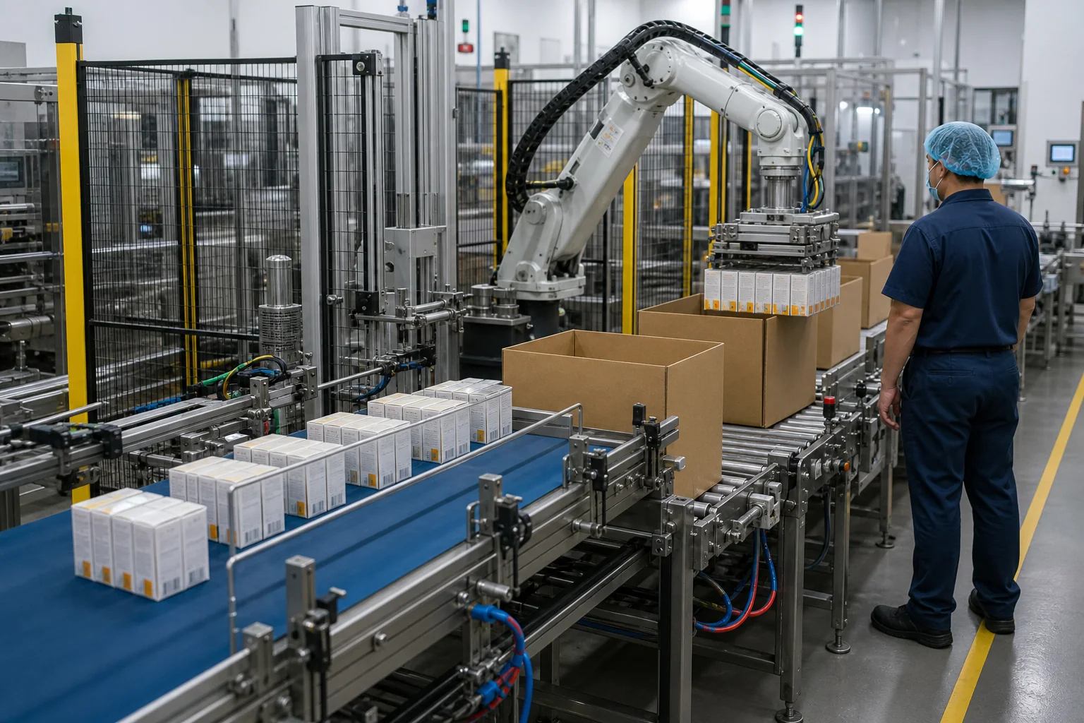 Automated case packing system demonstrating measurable packaging machinery ROI benefits