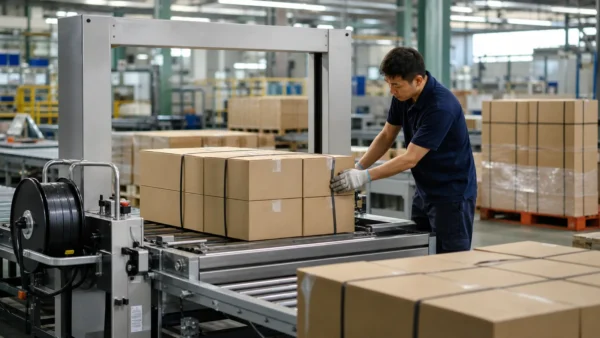 flow pack machine wrapping consumer products on a factory line