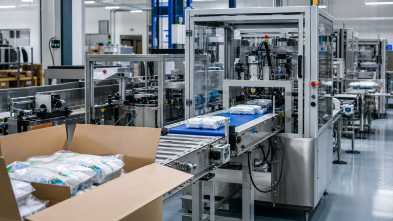 Automatic packaging machinery on a modern factory production line