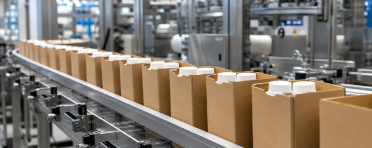 Consistent consumer packaging moving through a modern quality-controlled production line