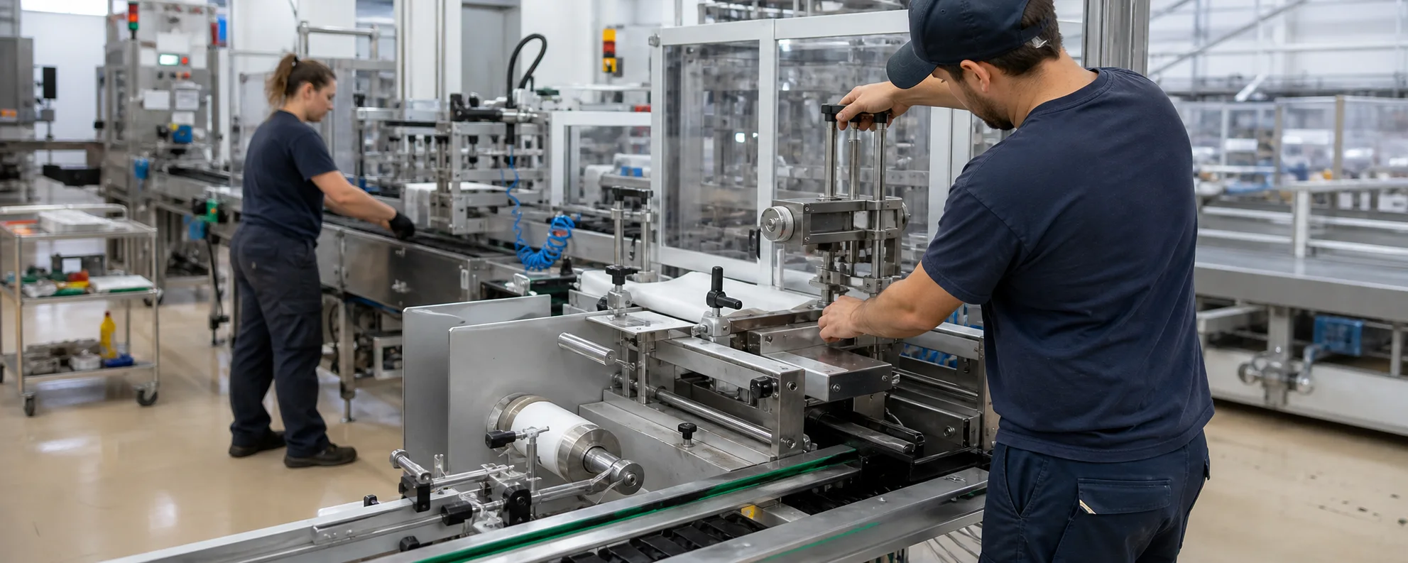 Packaging line changeover time setup on an automated packaging line