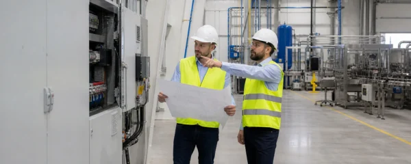 Engineers reviewing utilities and space for packaging machinery installation