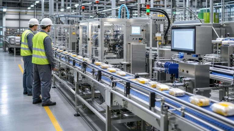 Integrated production line optimization with synchronized packaging machinery and conveyors